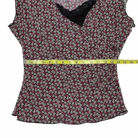 MIX It Stretch Black & Pink Geometric Print Short Sleeve Lace Blouse - Picture 8 of 12